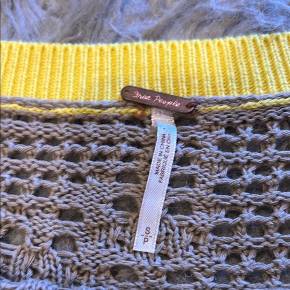 Free People Home Run Crop Knit Sweater with Yellow Trim - Picture 2 of 5